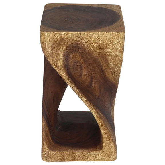Walnut Original Twist hand-carved wood end table, 10 x 10 x 18 inches, second angle showing the carved twist