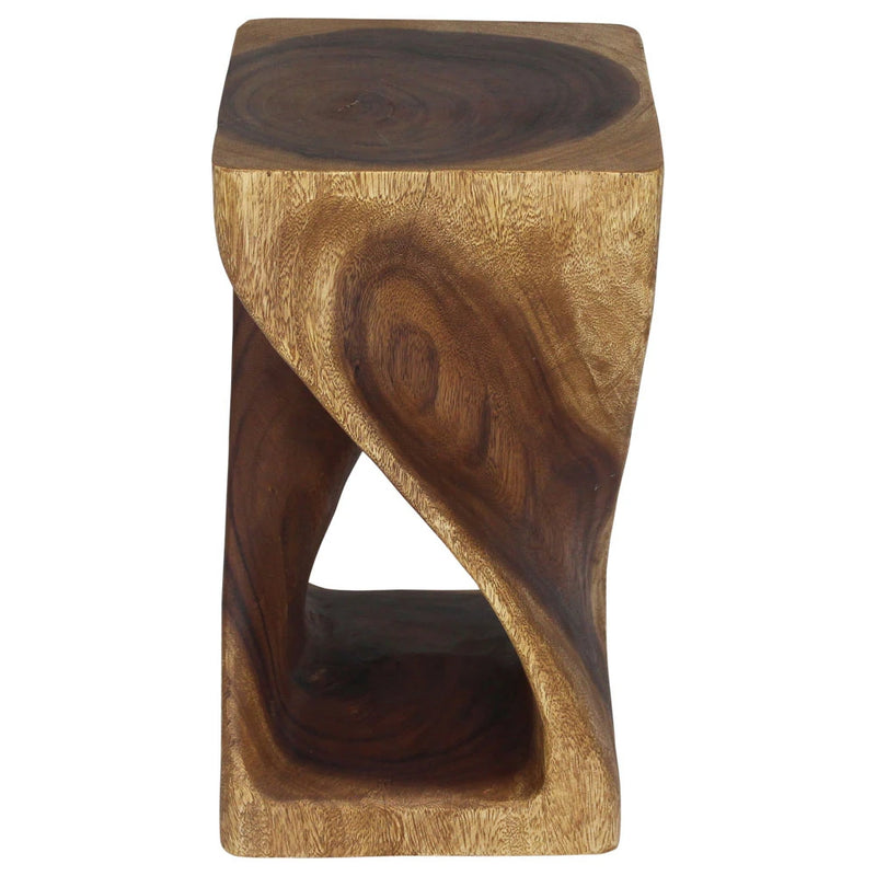 Walnut Original Twist hand-carved wood end table, 10 x 10 x 18 inches, second angle showing the carved twist