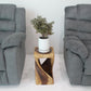 Walnut Original Twist hand-carved wood end table, 10 x 10 x 18 inches, in a furnished room