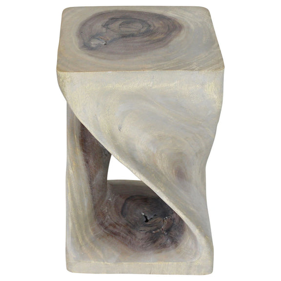 Agate Grey Original Twist hand-carved wood end table, 12 x 12 x 18 inches, second angle showing the carved twist