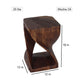 Size diagram of Mocha Original Twist hand-carved wood end table, 12 x 12 x 18 inches