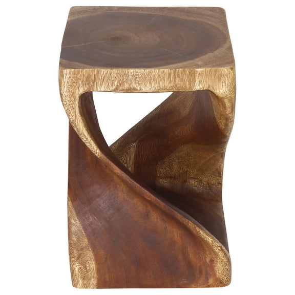 Walnut Original Twist hand-carved wood end table, 12 x 12 x 18 inches, second angle showing the carved twist