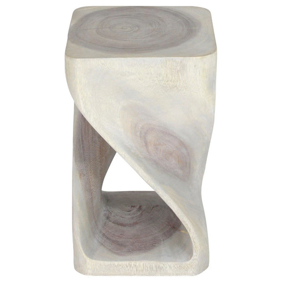 Agate Grey Original Twist hand-carved wood end table, 12 x 12 x 20 inches, second angle showing the carved twist