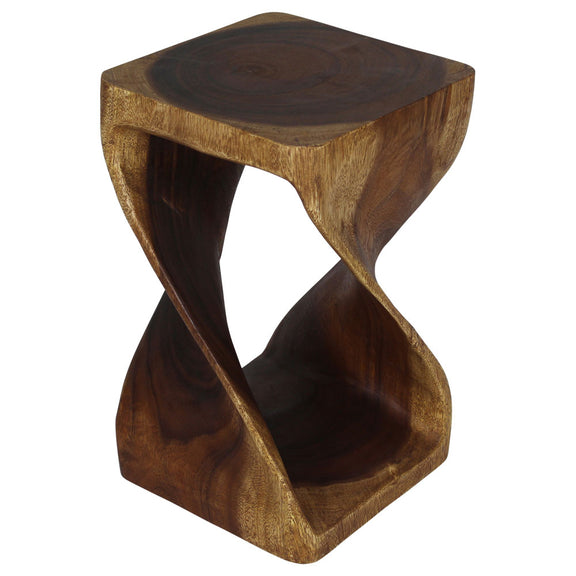 Walnut Original Twist hand-carved wood end table, 12 x 12 x 20 inches, product view