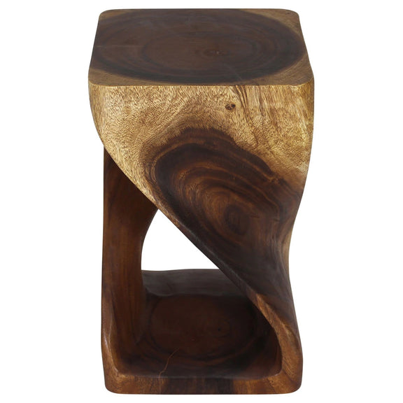 Walnut Original Twist hand-carved wood end table, 12 x 12 x 20 inches, second angle showing the carved twist