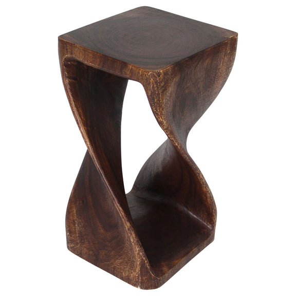 Mocha Original Twist hand-carved wood end table, 12 x 12 x 23 inches, product view