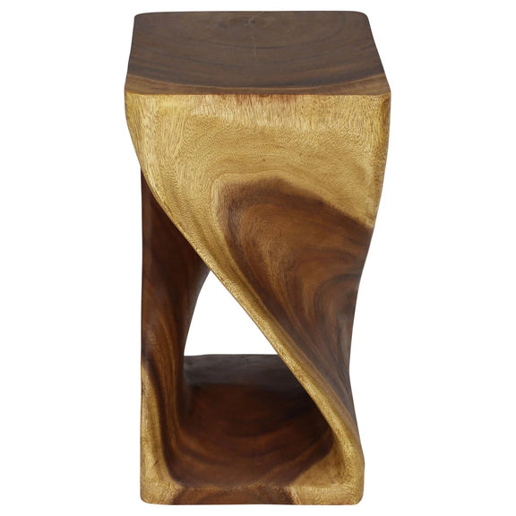 Oak Original Twist hand-carved wood end table, 12 x 12 x 23 inches, second angle showing the carved twist