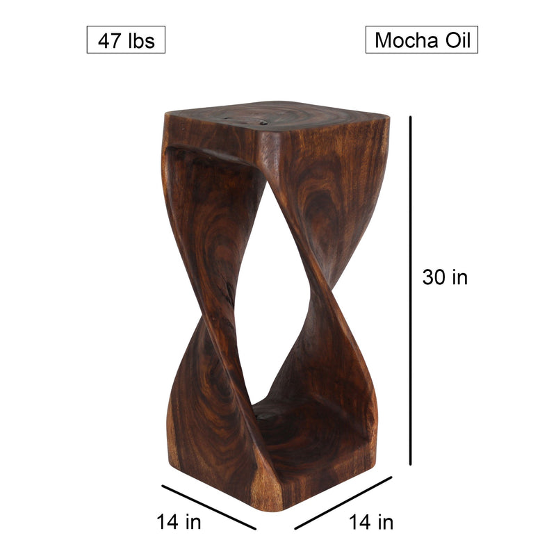 Haussmann Original Twist Pedestal Side Table, Mocha, 14 x 14 x 30 in H, dimensions