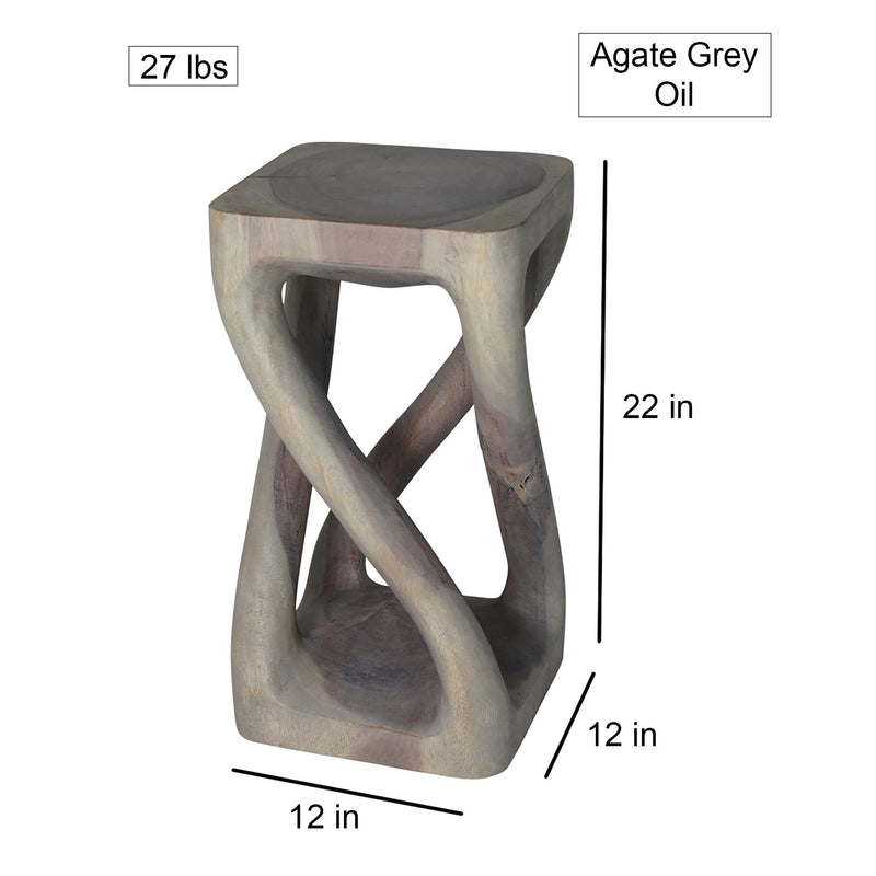 Haussmann Vine Twist Pedestal Side Table, Agate Grey, 12 x 12 x 22 in H