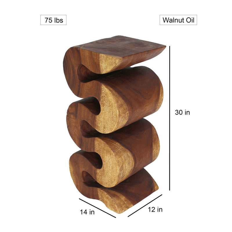 Haussmann Big Wave hand-carved wood end table, Walnut, 12 x 14 x 30 in H, dimensions
