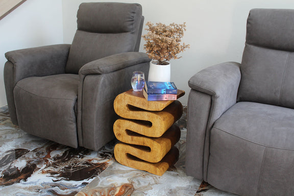 Haussmann Thinwave hand-carved wood end table, Oak, 12 x 14 x 20 in H, in a room