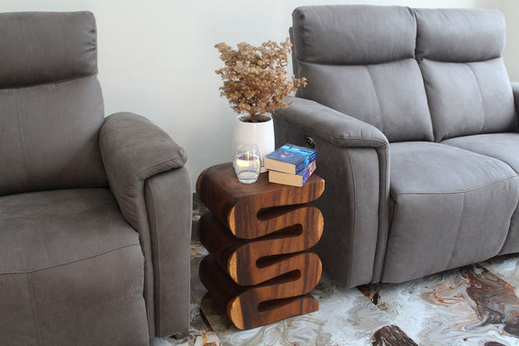 Haussmann Thinwave hand-carved wood end table, Walnut, 12 x 14 x 20 in H, in a room