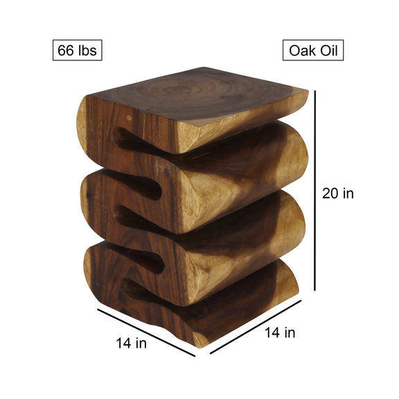 Haussmann Thinwave hand-carved wood end table, Oak, 14 x 14 x 20 in H, dimensions