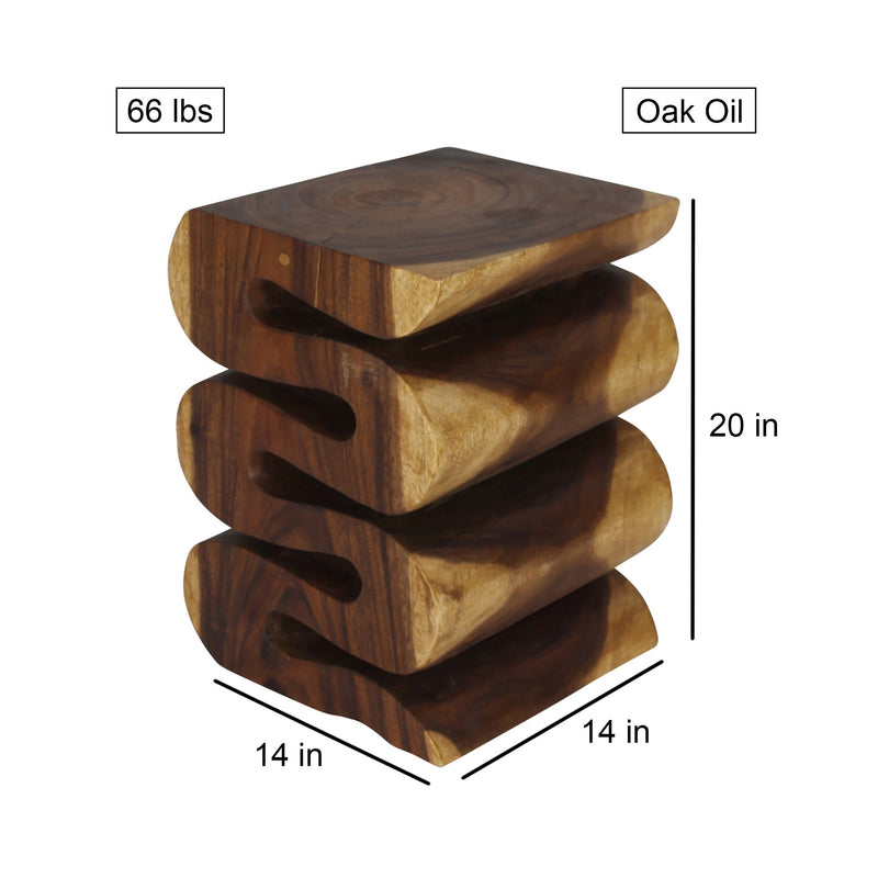 Haussmann Thinwave hand-carved wood end table, Oak, 14 x 14 x 20 in H, dimensions