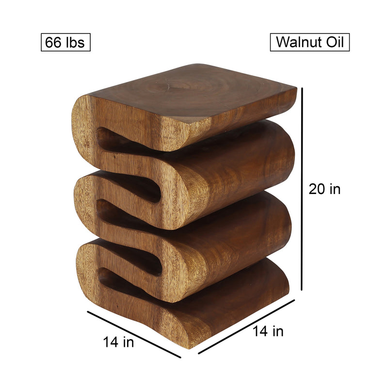 Haussmann Thinwave hand-carved wood end table, Walnut, 14 x 14 x 20 in H, dimensions
