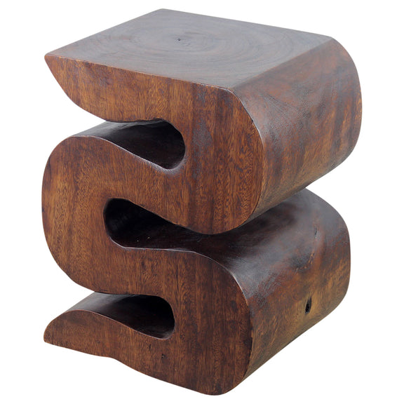 Haussmann Big Wave hand-carved wood end table, Mocha, 12 x 14 x 18 in H