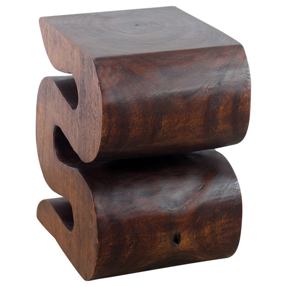 Haussmann Big Wave hand-carved wood end table, Mocha, 12 x 14 x 18 in H